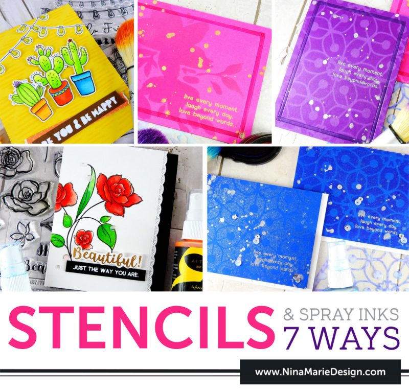 Stencils and Spray Ink + Altenew Release Hop | Nina-Marie Design